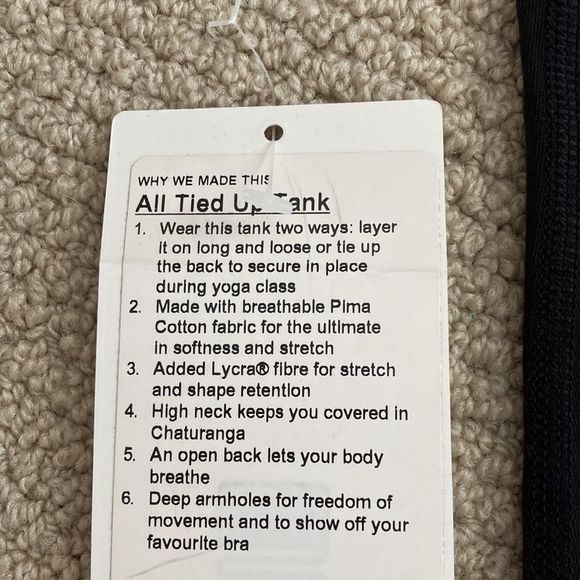 Lululemon All Tied Up Tank Black Size 4 Like New Pima Cotton Open Back Runs BIG - Picture 8 of 9